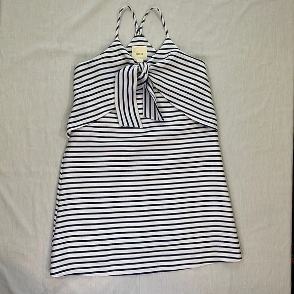 Anthropologie | Dresses | Anthropologie Maeve Ahoy Nautical Navy White Striped  Mini Dress Bow Tie Xsmall | Poshmark